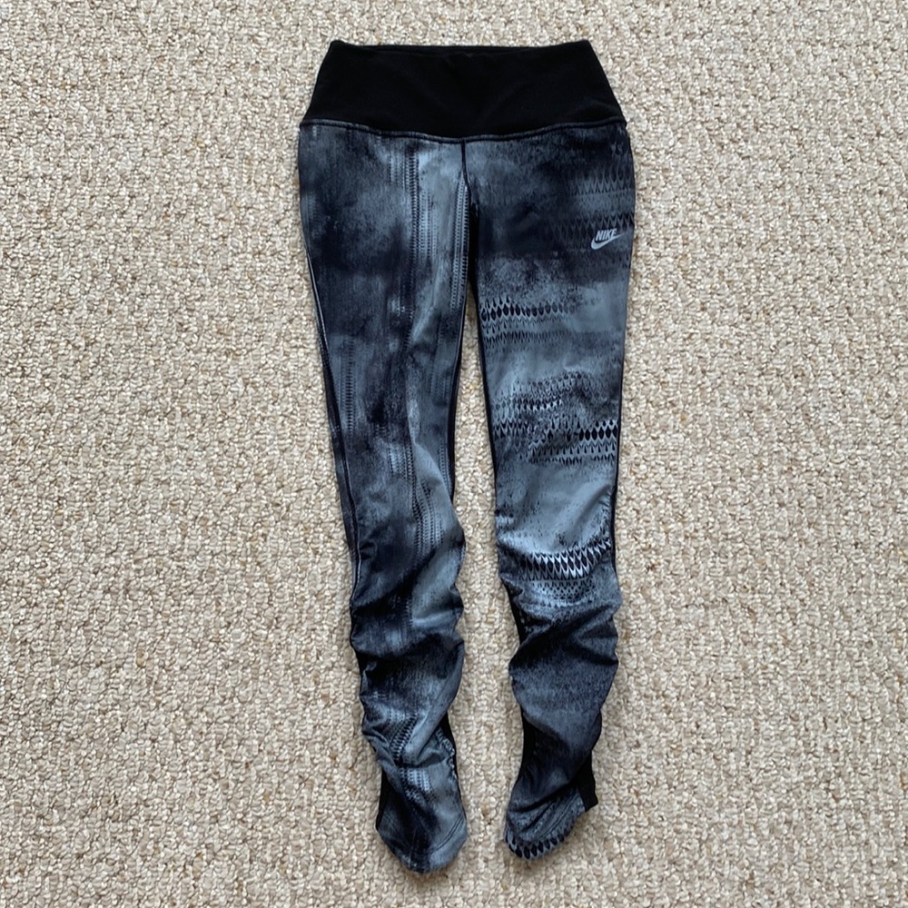 cute Black patterned nike high waisted leggings with detailing at the calves